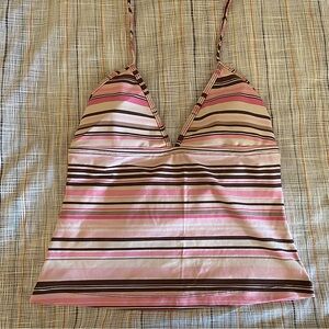 Pink and brown striped tankini halter top